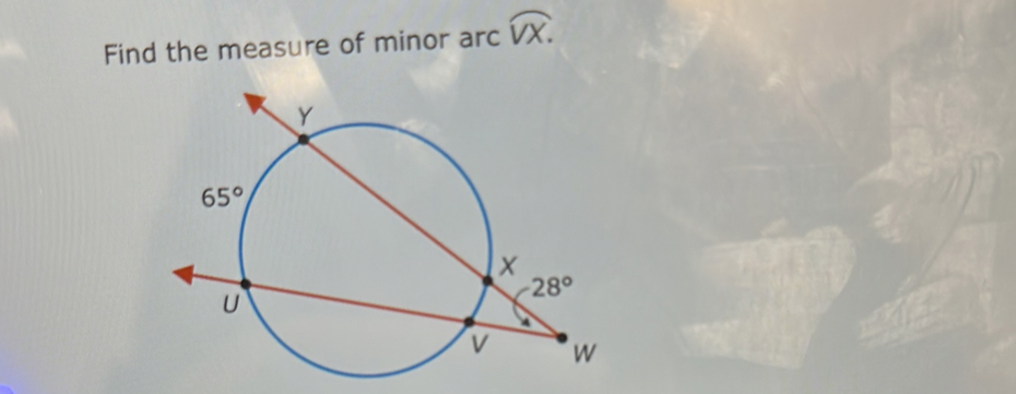 Find the measure of minor arc overline VX.