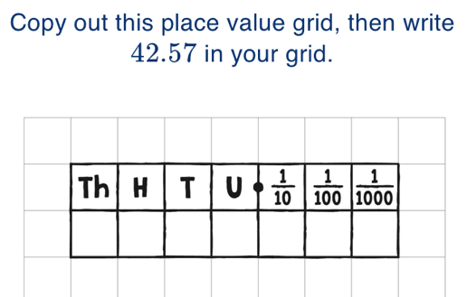 Solved: Copy out this place value grid, then write 42.57 in your grid ...