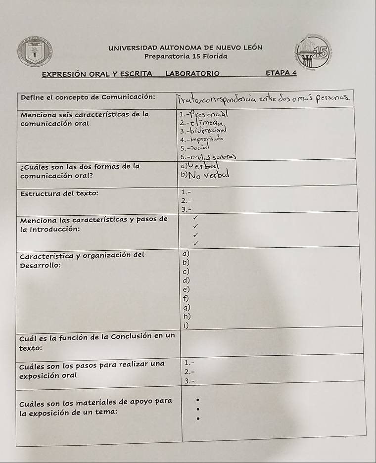 universidad autonoma de nuevo león 
i 
Preparatoria 15 Florida 
EXPRESIÓN ORAL Y ESCRITA LABORATORI ETAPA 4 
t