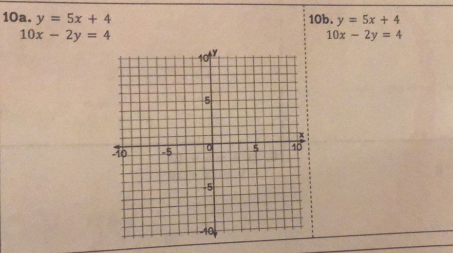 y=5x+4 10b. y=5x+4
10x-2y=4
10x-2y=4