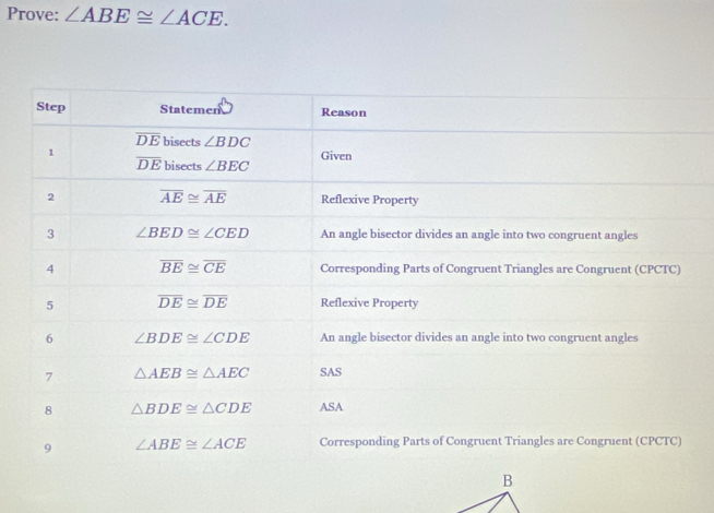 Prove: ∠ ABE≌ ∠ ACE.