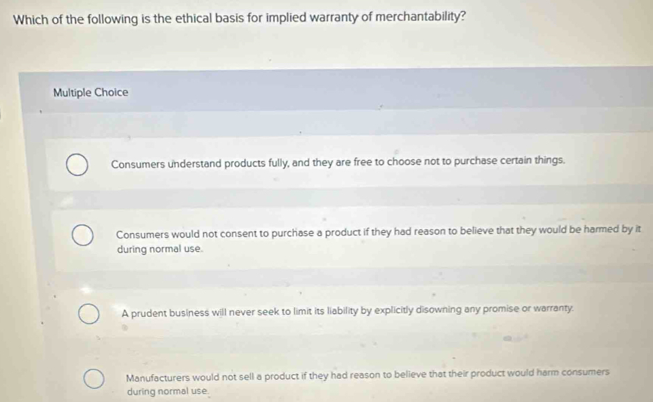 Solved: Which of the following is the ethical basis for implied ...