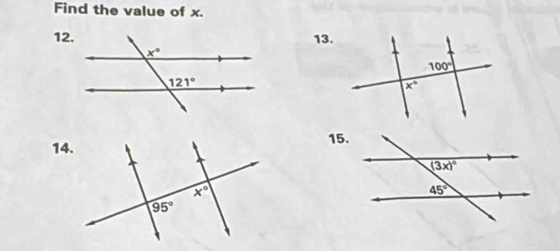 Find the value of x.
12.13.
14.
15.