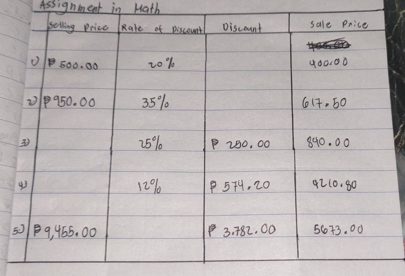 Assignment in Math 
5