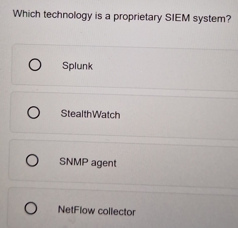 Risolto:Which technology is a proprietary SIEM system? Splunk Stealth ...