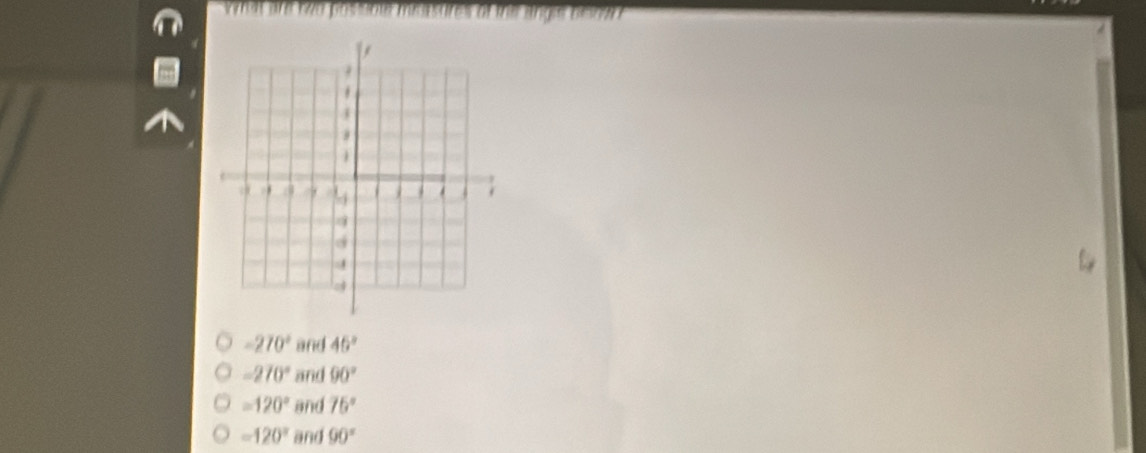 -270° and 45°
-270° and 90°
=120° and 75°
-120° and 90°