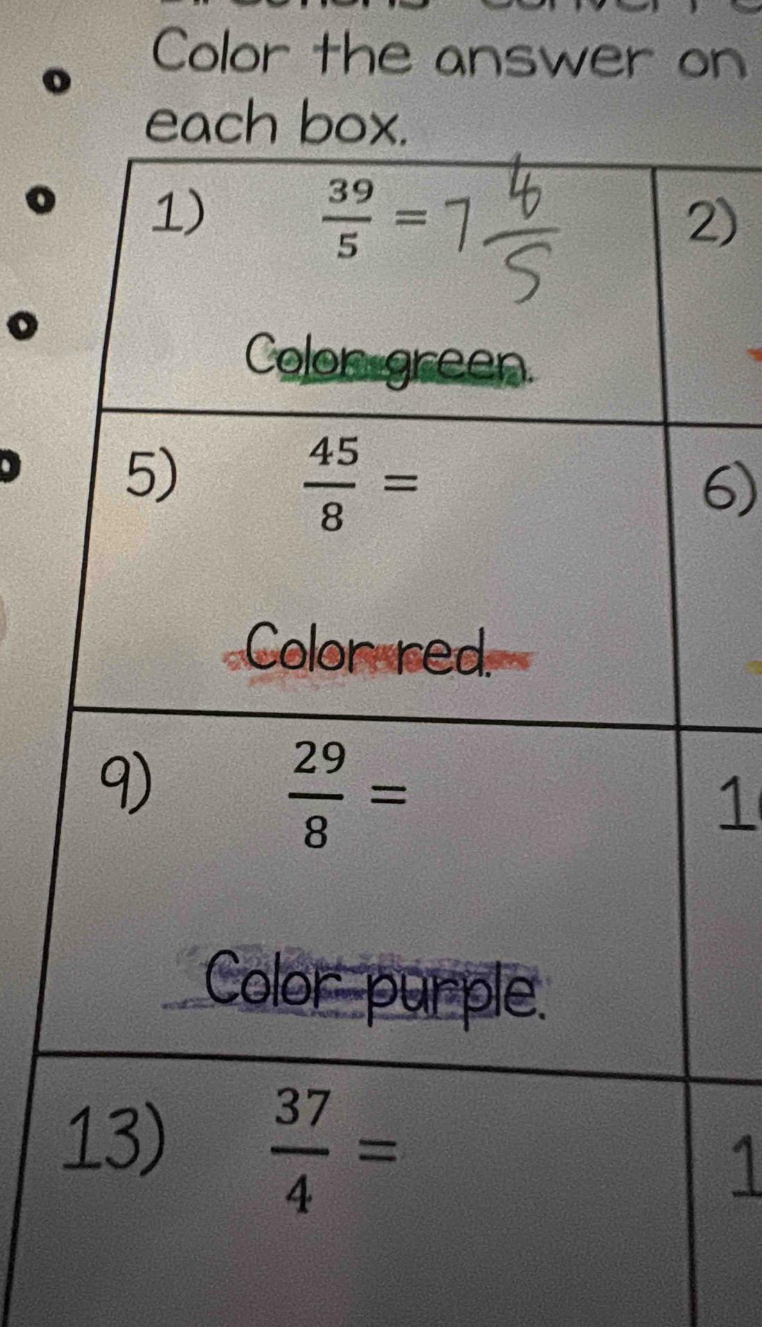 Color the answer on
2)
6)
1
1