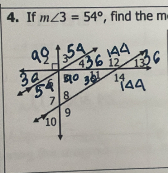 If m∠ 3=54° , find the m