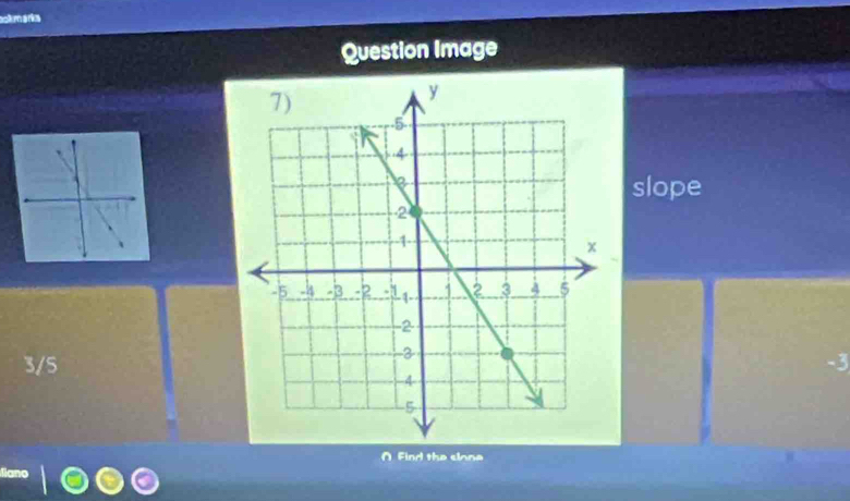 Question Image 
slope
3/5 -3
∩ Find the slone