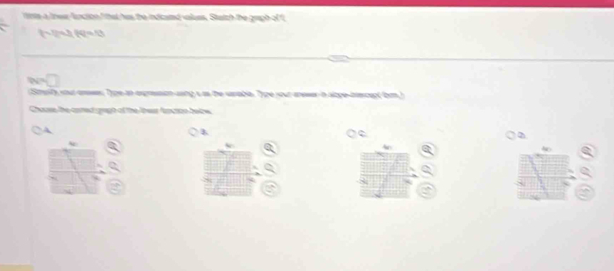 fitnte a linew-function f that his the indicaed values. Statch the graph of f
(-)=4)f(45
a 
N° □ 
(Stmulty yout ansser. Type in exgression asing i as the snable. Type your anewer in slope-itercept (brm.) 
Chaase the cored grugh of the theur funcron bebw 
~