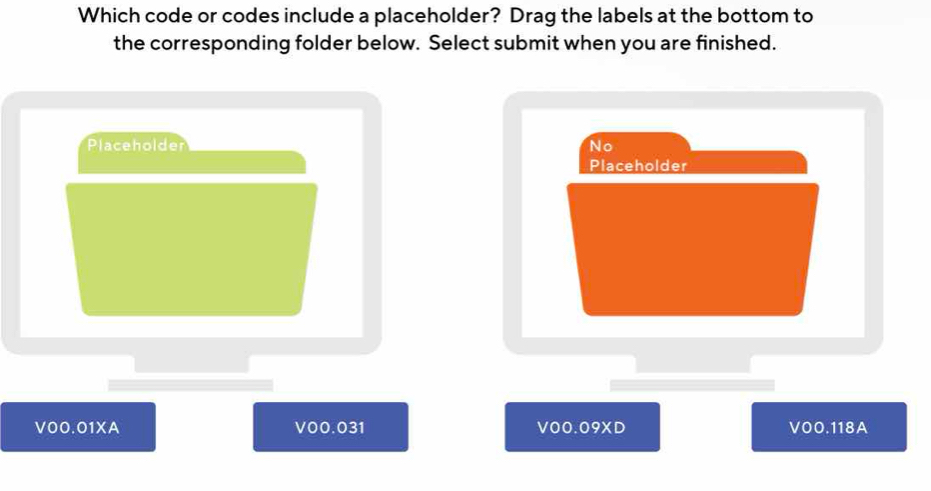 Solved: Which code or codes include a placeholder? Drag the labels at ...