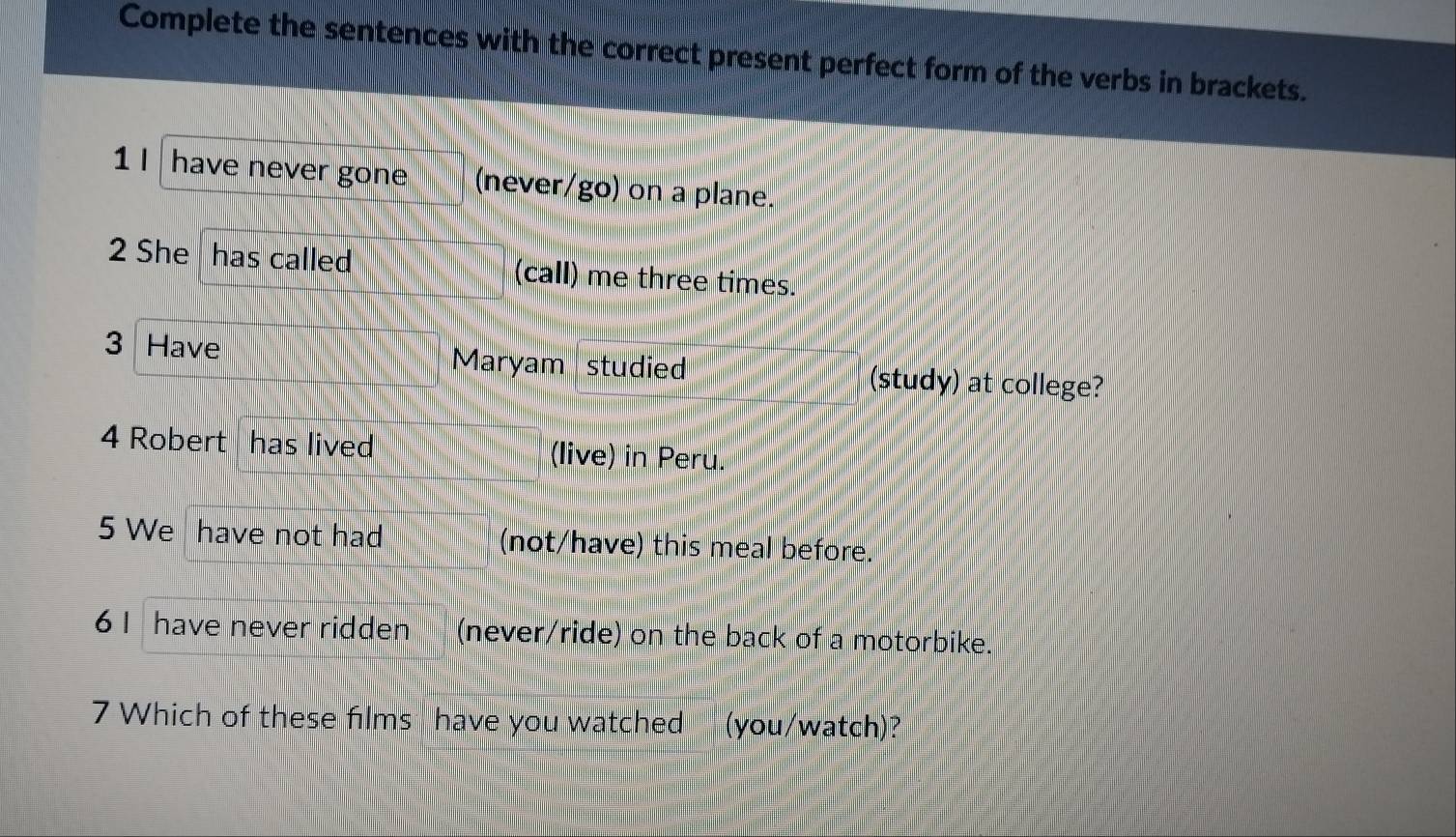 Resuelto:Complete the sentences with the correct present perfect form ...
