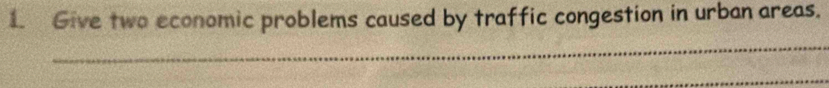 Give two economic problems caused by traffic congestion in urban areas. 
_ 
_