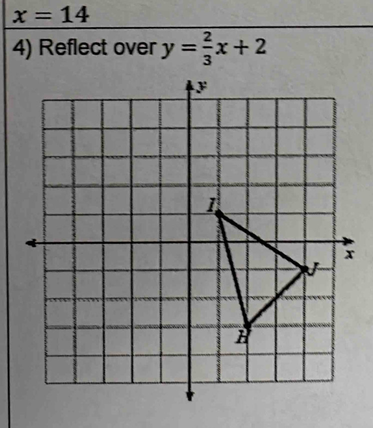 x=14
4) Reflect over y= 2/3 x+2