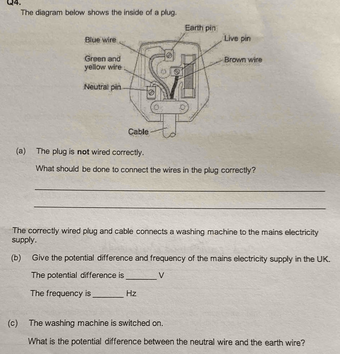 Solved: The diagram below shows the inside of a plug. (a) The plug is ...