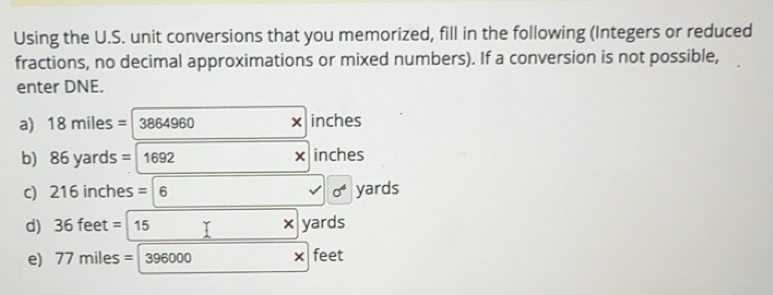 Solved: Using the U.S. unit conversions that you memorized, fill in the ...