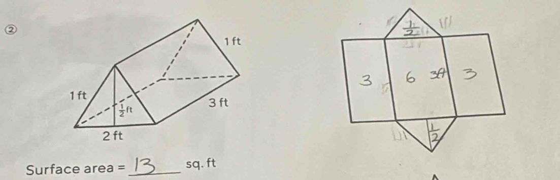 Surface area =_ sq. ft