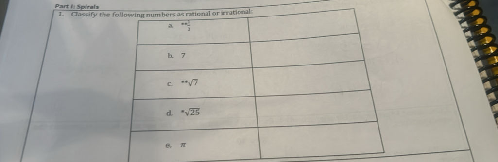 Spirals
1. Classify the