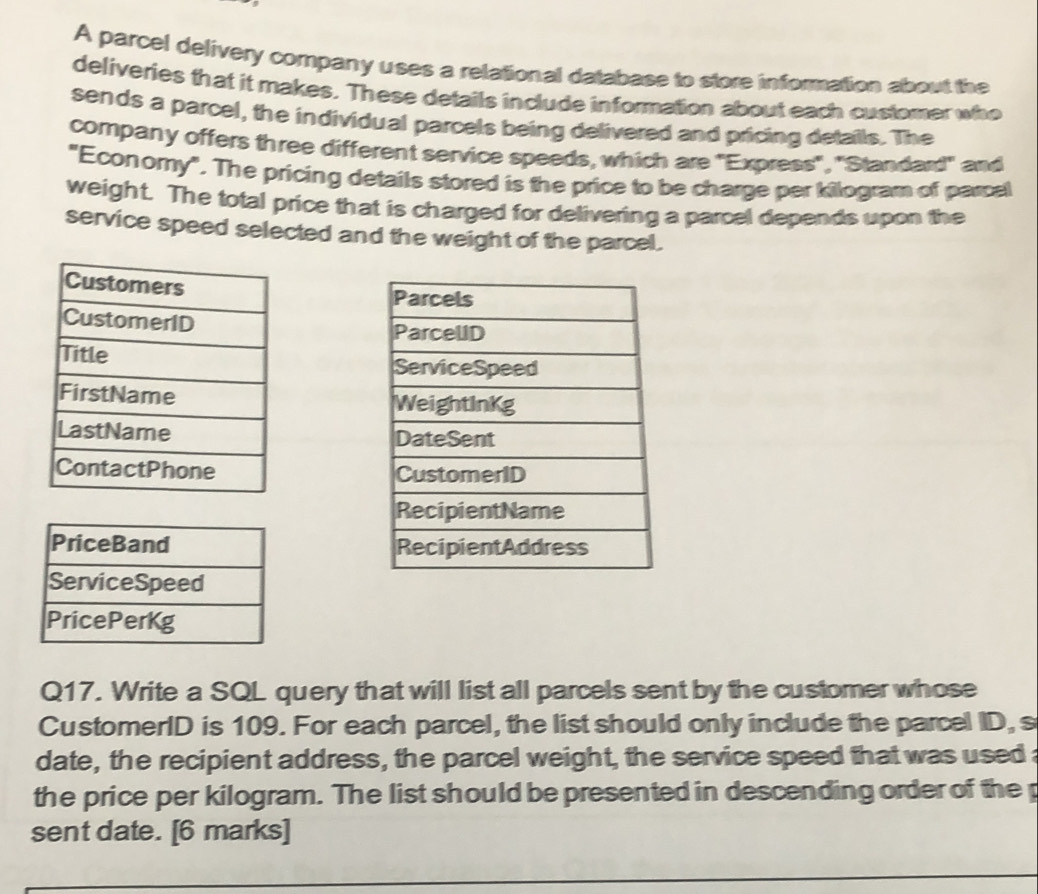Solved: A parcel delivery company uses a relational database to store ...