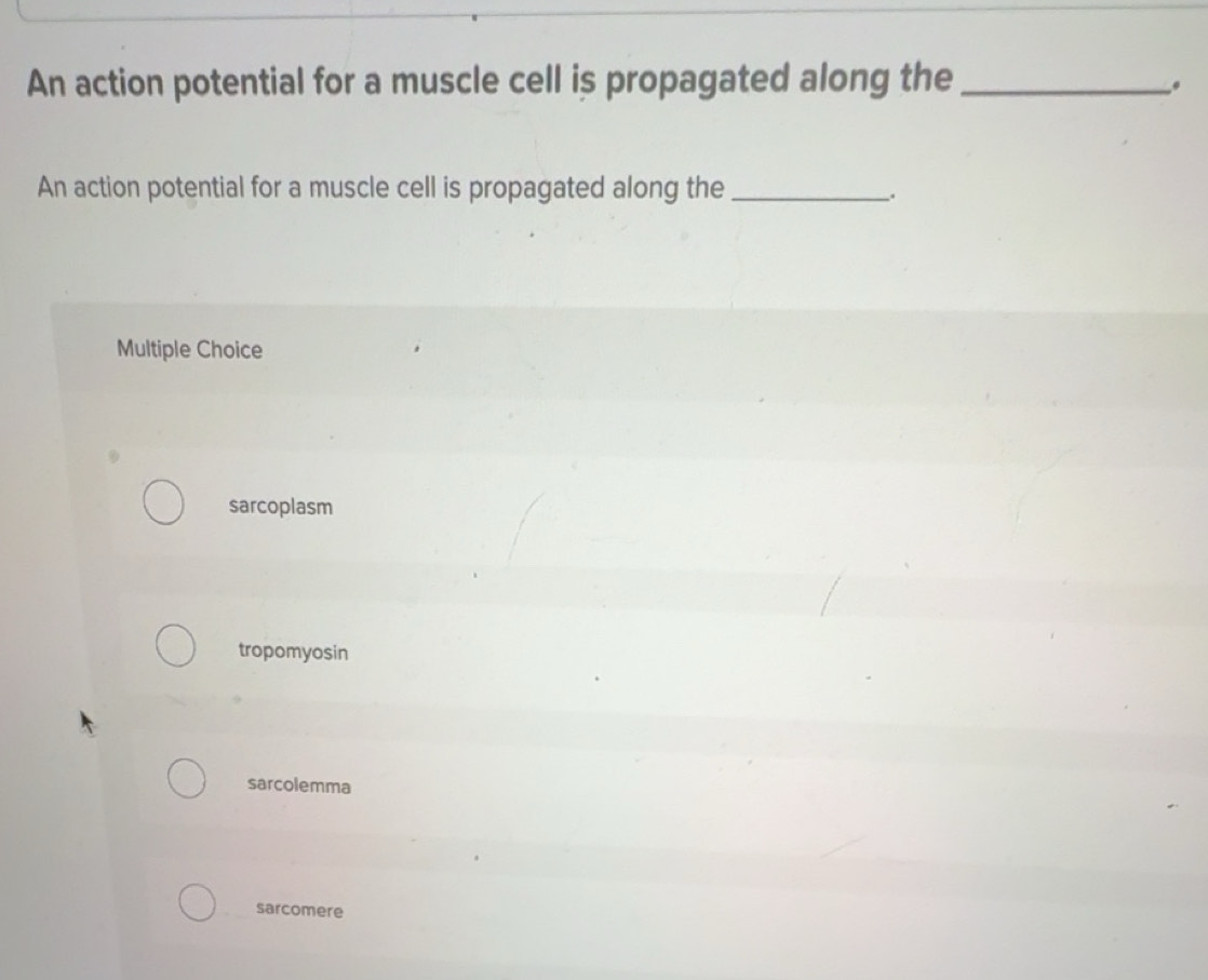 Solved: An action potential for a muscle cell is propagated along the ...