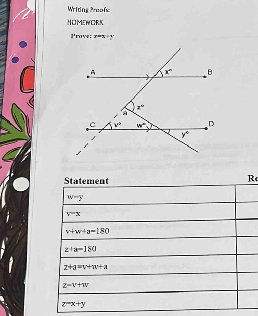 Writing Proofs:
HOMEWORK
Prove: z=x+y
R