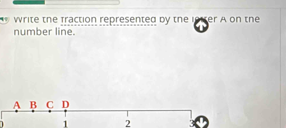 write the fraction represented by the lotter A on the 
number line. 
1 
2 
3