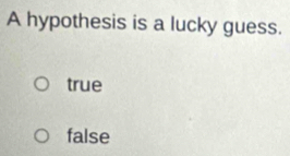 A hypothesis is a lucky guess.
true
false