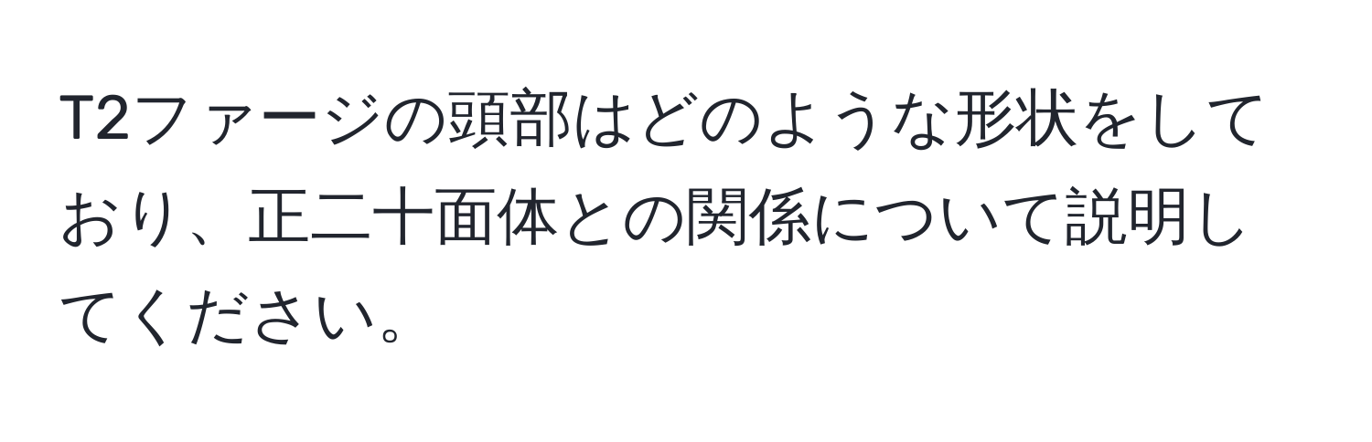 T2ファージの頭部はどのような形状をしており、正二十面体との関係について説明してください。