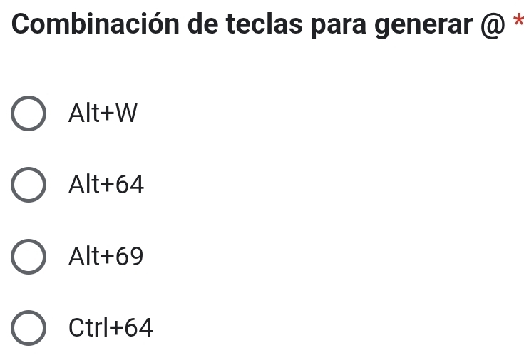 Resuelto:Combinación de teclas para generar @ * Alt+W Alt+ 64 Alt+ 69 ...