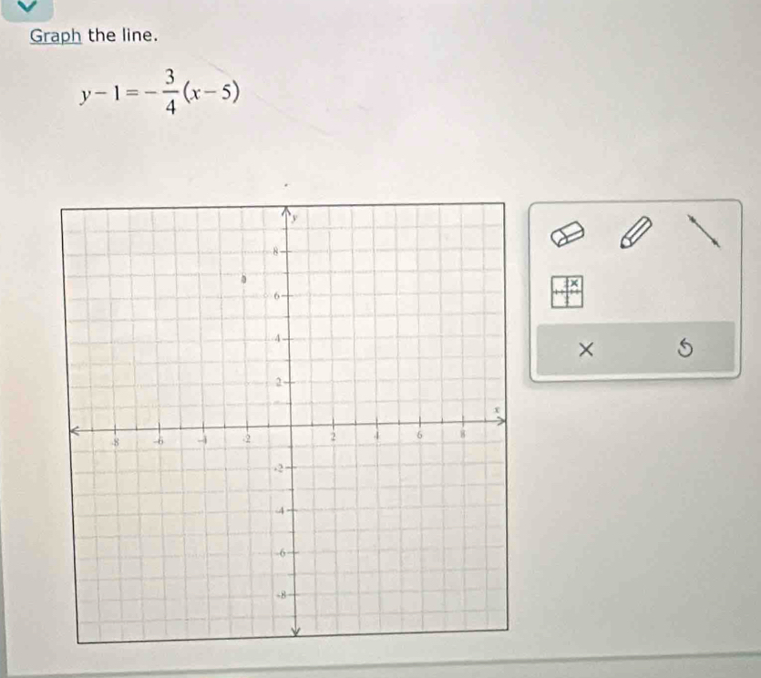 Graph the line.
y-1=- 3/4 (x-5)
×