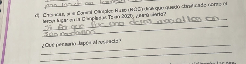 Entonces, sí el Comité Olímpico Ruso (ROC) dice que quedó clasificado como el 
tercer lugar en la Olimpiadas Tokio 2020, ¿será cierto? 
_ 
_¿Qué pensaría Japón al respecto? 
_