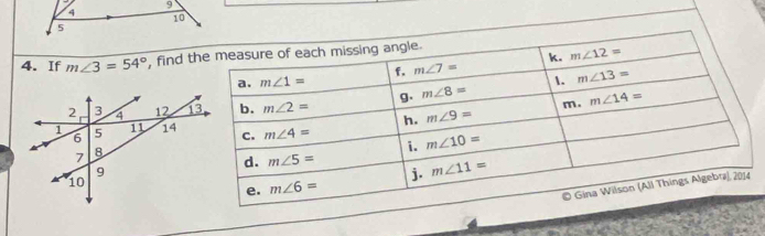 9'
4 10
5
4. If m∠ 3=54° , find t