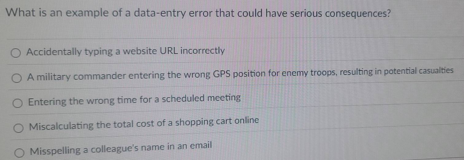 Solved: What is an example of a data-entry error that could have ...