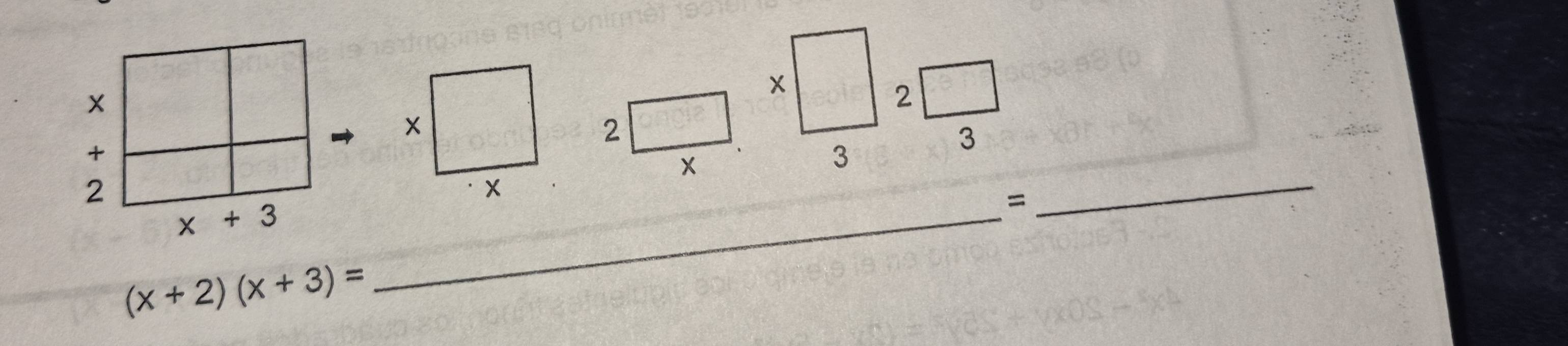 square 
2 
× beginarrayr * □  33endarray 2beginarrayr □  3endarray
= 
_ x+3
_
(x+2)(x+3)=