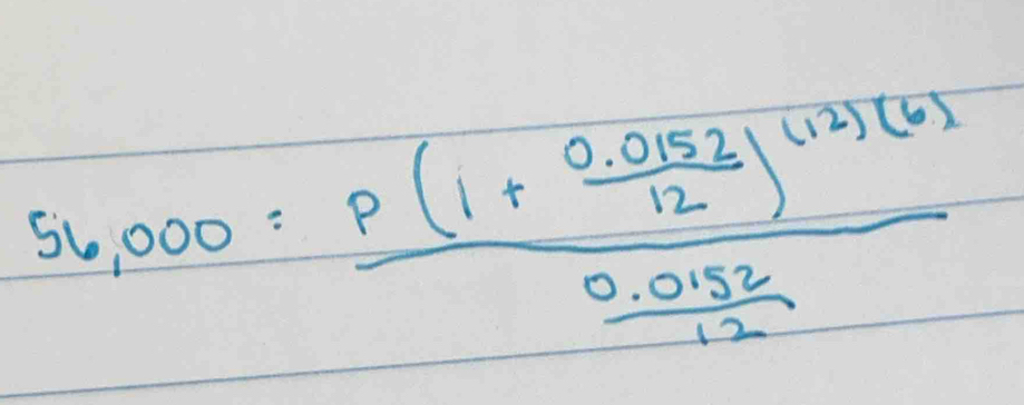 S6,000=frac p(1+ (0.0152)/12 )^(12)(6) (0.0152)/12 