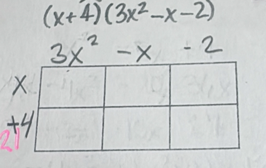 (x+4)(3x^2-x-2)
3x^2-x. 2 
+