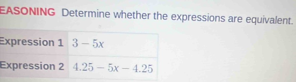 EASONING Determine whether the expressions are equivalent.
E