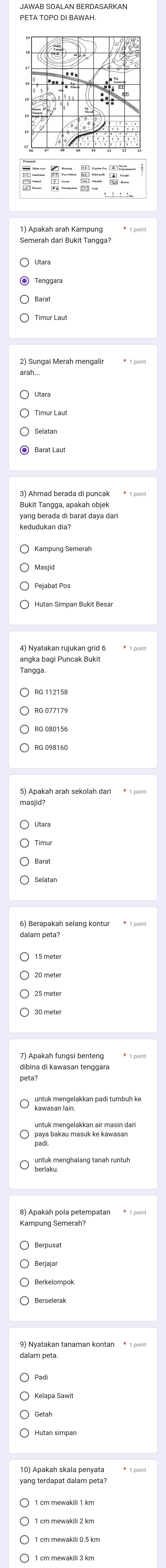 Peļabat Pos 
angka bagi Puncak Bukit 
untuk mengelakkan padi tumbuḥ ke 
pava bakau masu ke kawasan, 
berlak (énghalang tanah runtuh 
9) Nyatakan tanaman kontan * 1 point