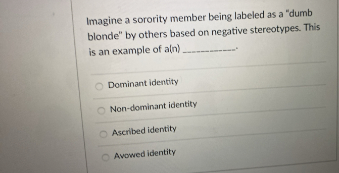 Solved: Imagine a sorority member being labeled as a “dumb blonde” by ...