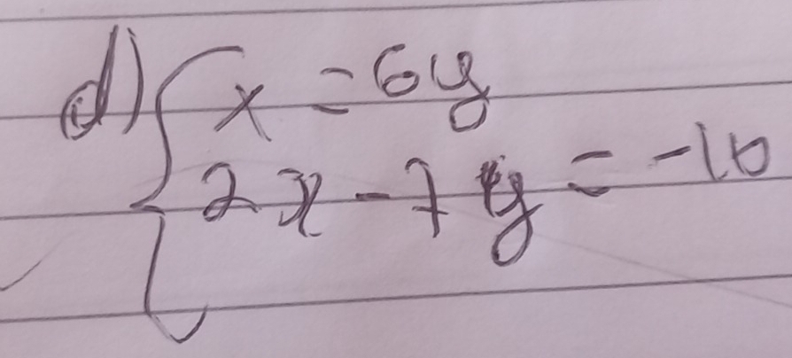 beginarrayl x=6y 2x-7y=-16endarray.