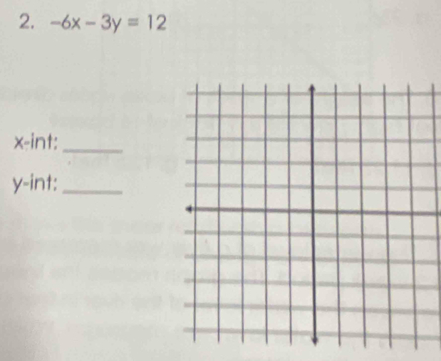 -6x-3y=12
x -int:_
y -int:_