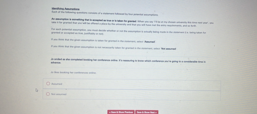 Solved: Identifying Assumptions Each of the following questions ...