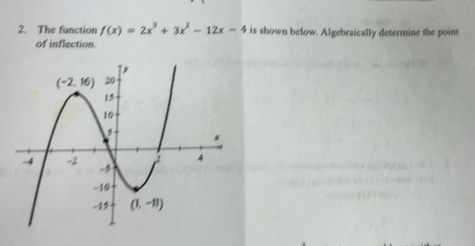 Solved: The function f(x)=2x^3+3x^2-12x-4 is shown below. Algebraically ...