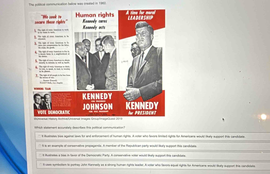 Solved: The political communication below was created in 1960. Which ...