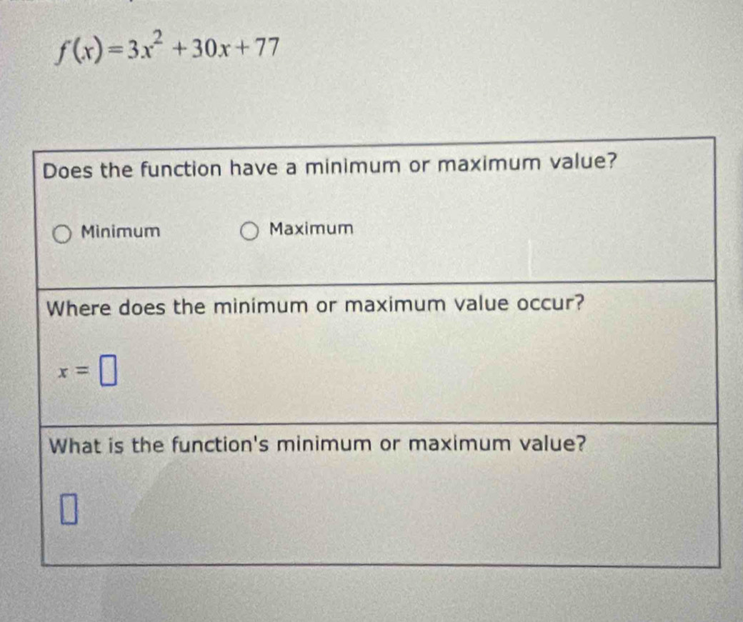 f(x)=3x^2+30x+77