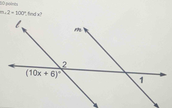 m∠ 2=100° , find x?