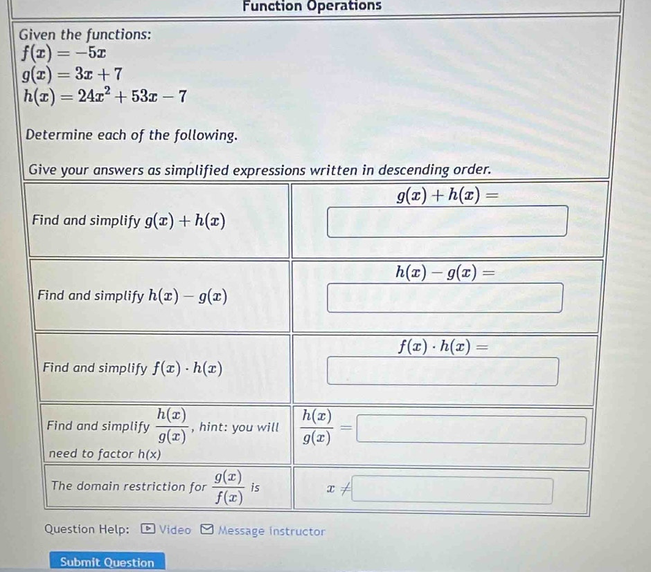 Function Operations
G
Submit Question