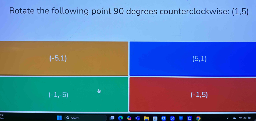 Solved: Rotate the following point 90 degrees counterclockwise: (1,5 ...