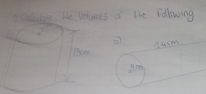 calculate the volumes of the following