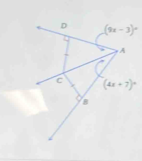 D (9x-3)^circ 
A
C (4x+7)^circ 
B